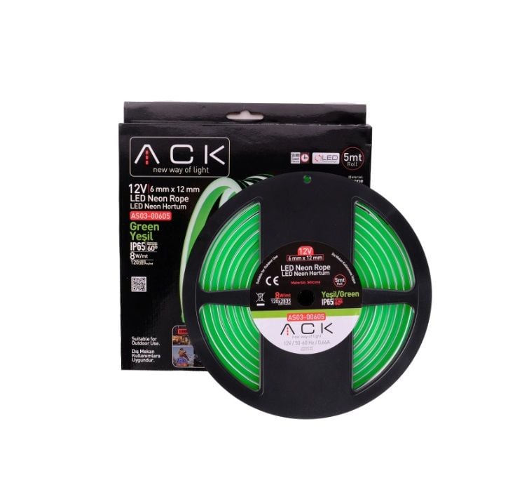 ACK 12V Neon Hortum Yesıl 5Mt/Makara 2835 AS03-00605