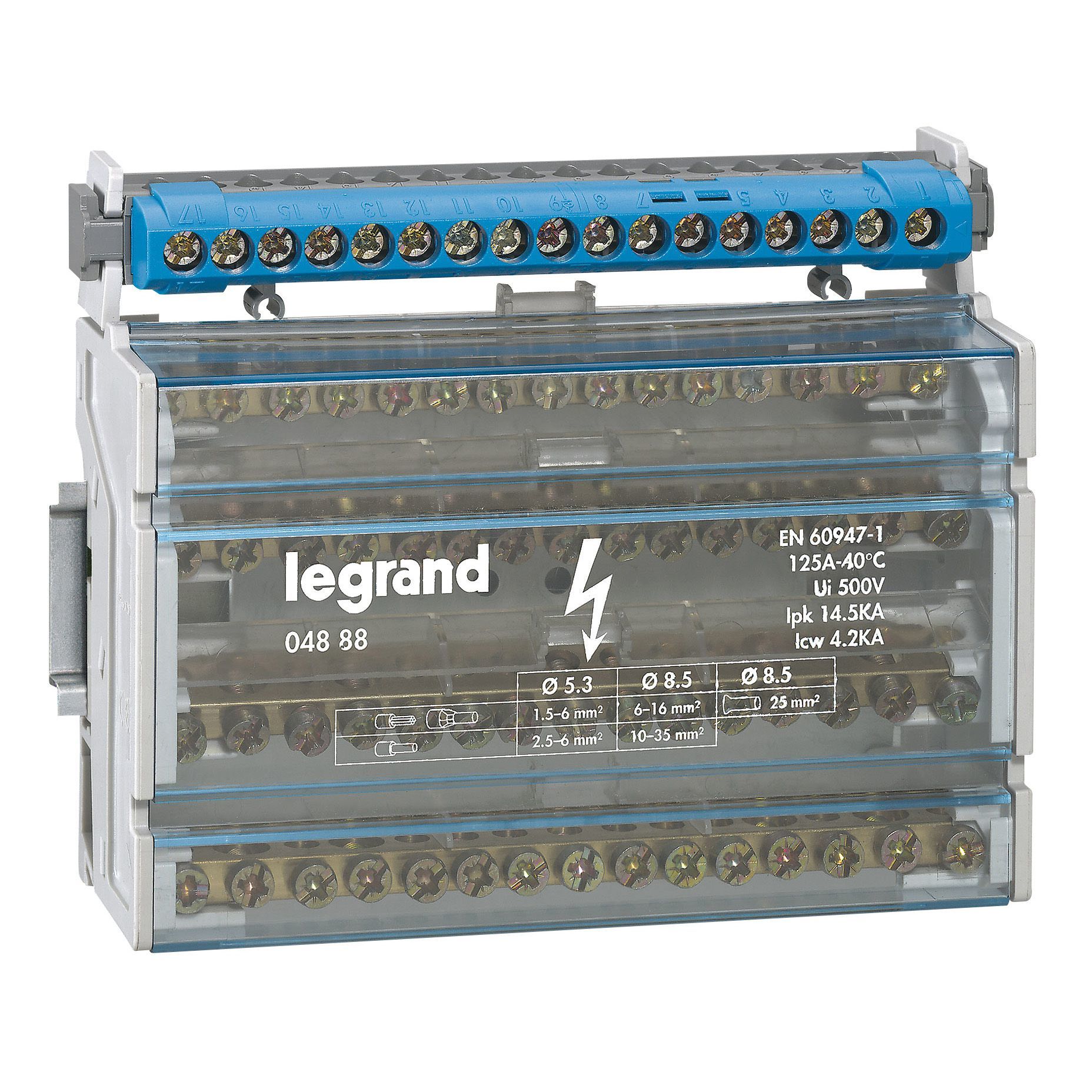 Legrand Pano tipi İzoleli raya mon.notr klemens 141mm kap.1x6ila25mm2 veya 16x1.5ila16mm2 LEG-004845