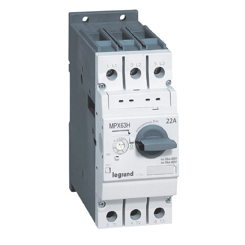 Legrand MPX³ 63H çevirmeli anahtarlı tip motor koruma şalteri In:22A termik 14 ile 22A LEG-417363