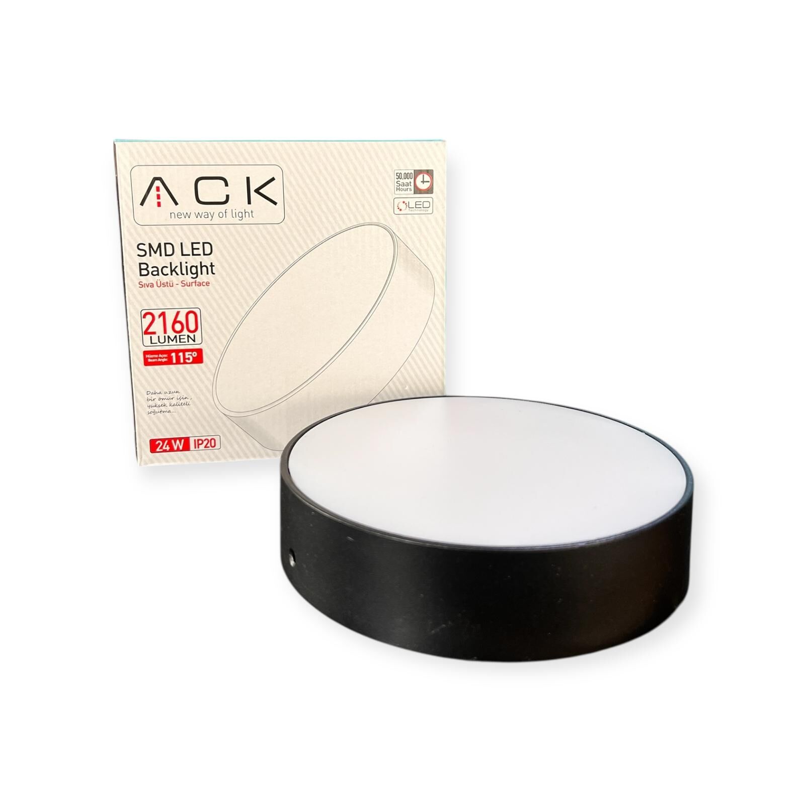 ACK 24W Siyah 6500K Siva Üstü Yuvarlak Led Panel AP05-02431