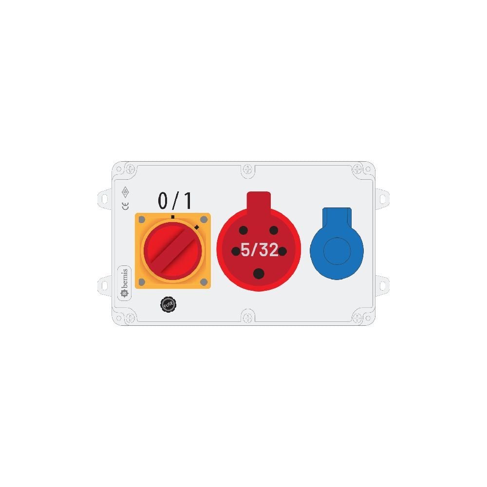 Bemis 5/32A 380V Ip44 1 Adet 1/16A 220V Ip44 1 Adet Prizli Termal Sigortali Salterli Kulpsuz Powerbox Ip44 Bkp-7219-1002
