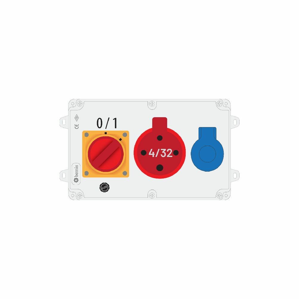 Bemis 4/32A 380V Ip44 1 Adet 1/16A 220V Ip44 1 Adet Prizli Termal Sigortali Salterli Kulpsuz Powerbox Ip44 Bkp-7218-1002