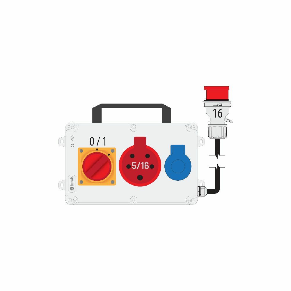 Bemis 5/16A 380V Ip44 1 Adet 1/16A 220V Ip44 1 Adet Prizli Salterli Kulplu 5/16A Fisli Powerbox Ip44 Bkp7716-1008