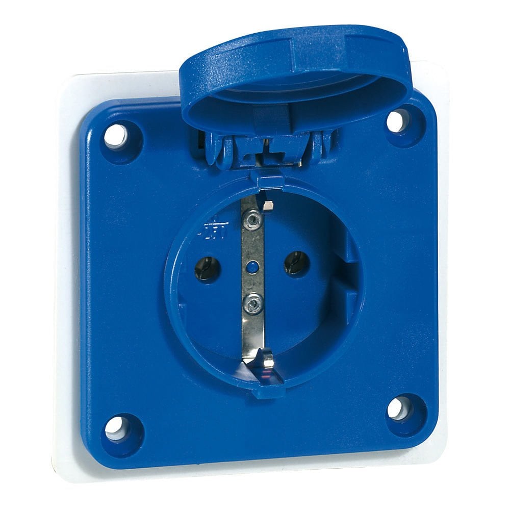 Legrand P17 serisi 75x75mm ebatında mavi 16A 250V pano tipi şebeke prizi LEG-057672