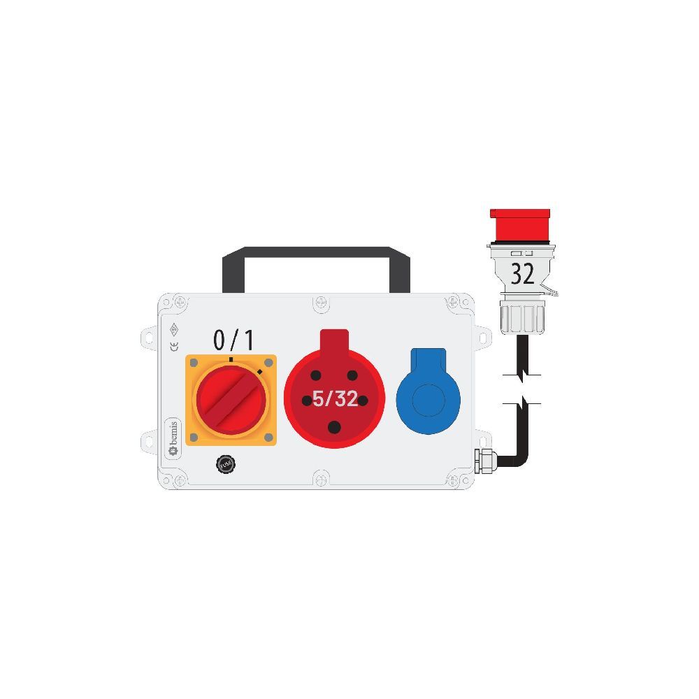 Bemis 5/32A 380V Ip44 1 Adet 1/16A 220V Ip44 1 Adet Prizli Termal Sigortali Salterli Kulplu 5/32A Fisli Powerbox Ip44 Bkp37219-1004