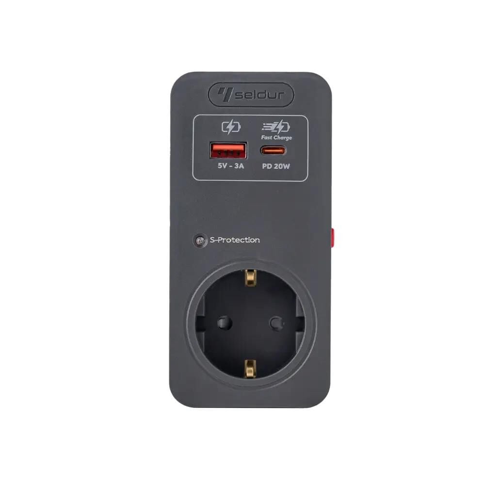 Seldur USB Hizli Sarjli, Sok ve Akim Korumali Fis-Priz (720J), ÇK, Füme E1TH33G