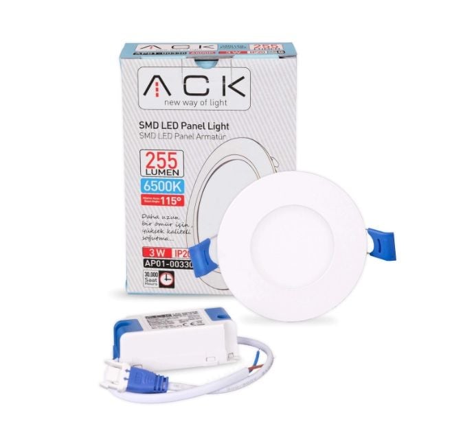 ACK 3W Beyaz 6500K Sıva Altı Yuvarlak Led Panel AP01-00330