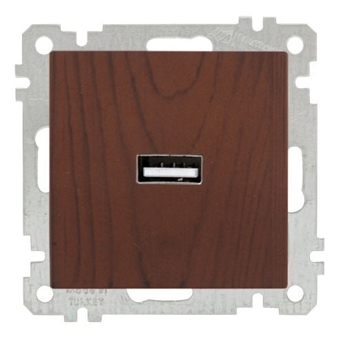 Mutlusan Mek+Tuş Tekli Usb Şarj Prizi Ceviz - 2100 448 0157
