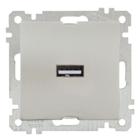 Mutlusan Mek+Tuş Tekli Usb Şarj Prizi Titanyum - 2100 448 0183