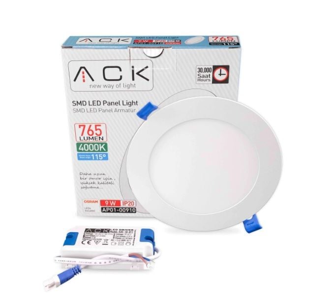 ACK 9W Beyaz 4000K Sıva Altı Yuvarlak Led Panel AP01-00910