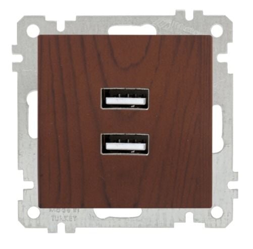 Mutlusan Mek+Tuş İkili Usb Şarj Prizi Ceviz - 2100 449 0157