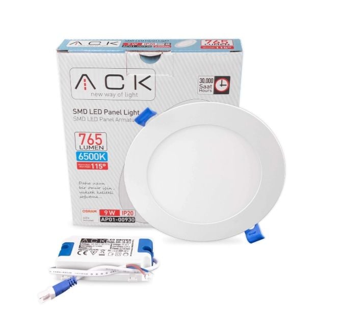 ACK 9W Beyaz 6500K Sıva Altı Yuvarlak Led Panel AP01-00930