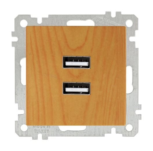 Mutlusan Mek+Tuş İkili Usb Şarj Prizi Meşe - 2100 449 0158