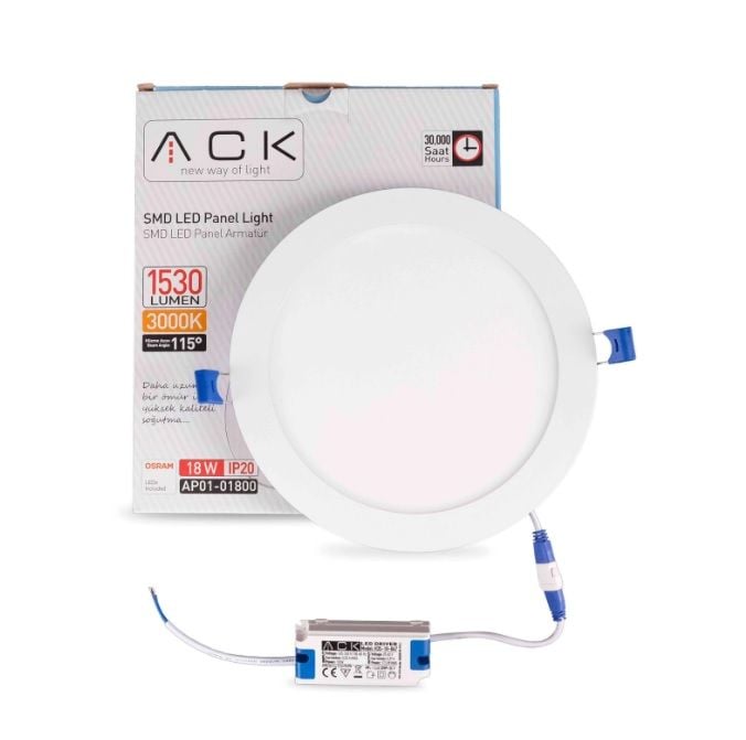ACK 18W Beyaz 3000K Sıva Altı Yuvarlak Led Panel AP01-01800