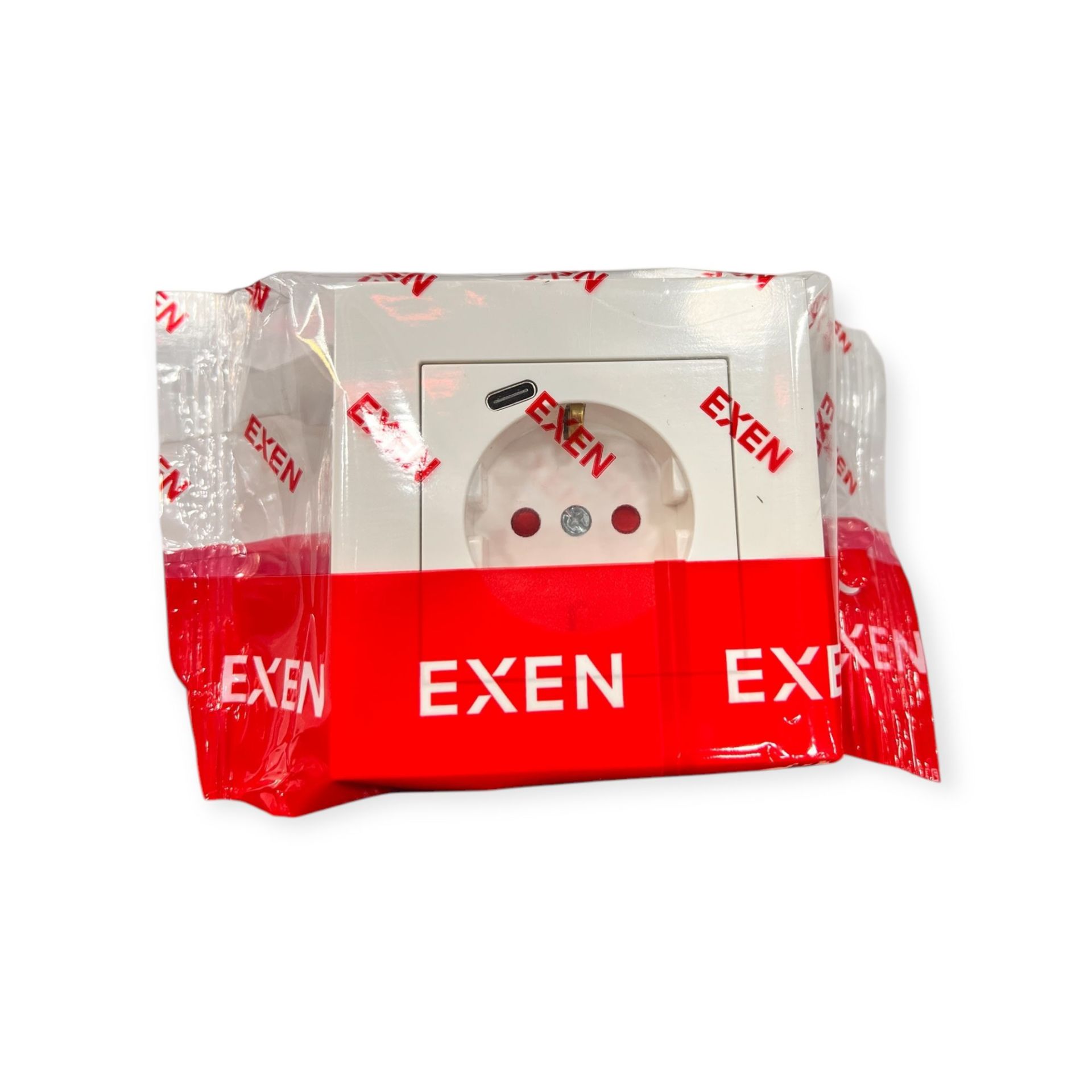 Exen Karell Beyaz Toprakli Priz + Type-C Komple Takim