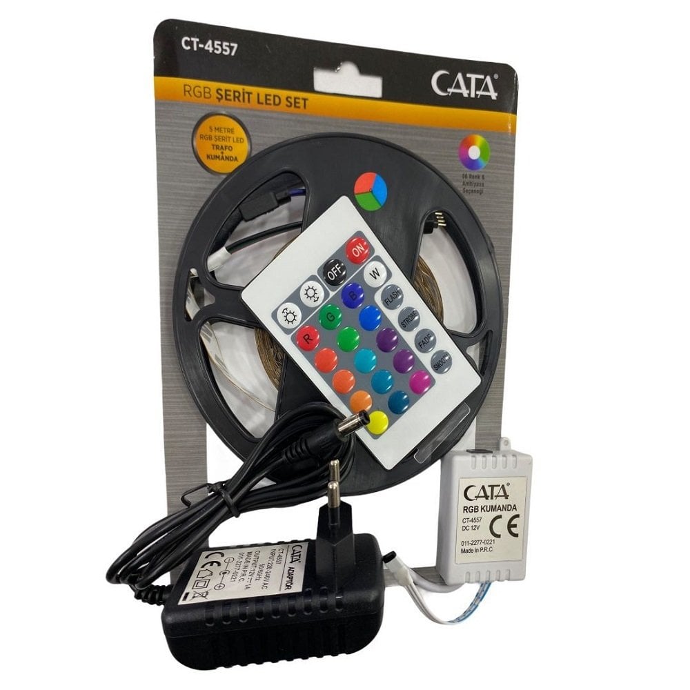 Cata Rgb Şerit Led Seti 5 Mt Rgb Led 3 Renk + Trafo + Rgb Kumanda Ct-4557