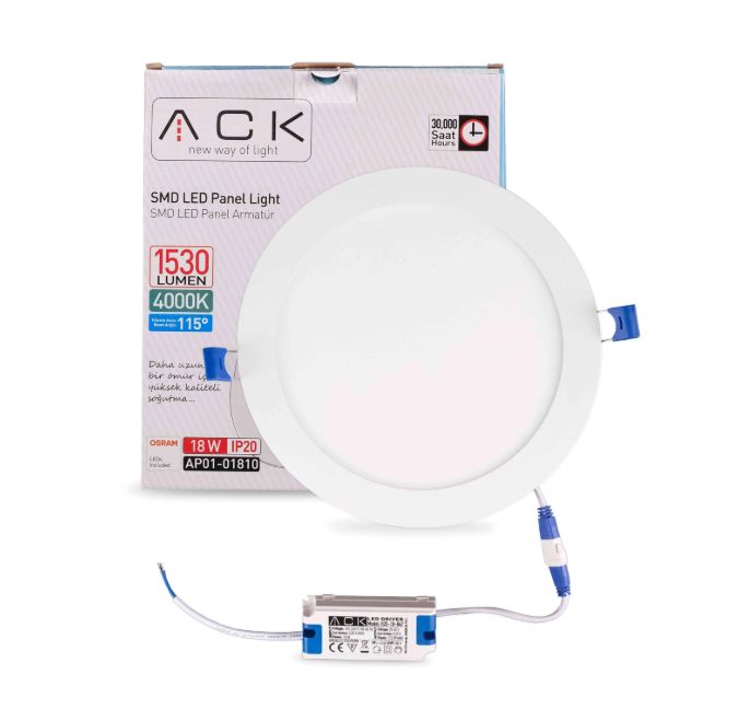 ACK 18W Beyaz 4000K Sıva Üstü Yuvarlak Led Panel AP03-01810