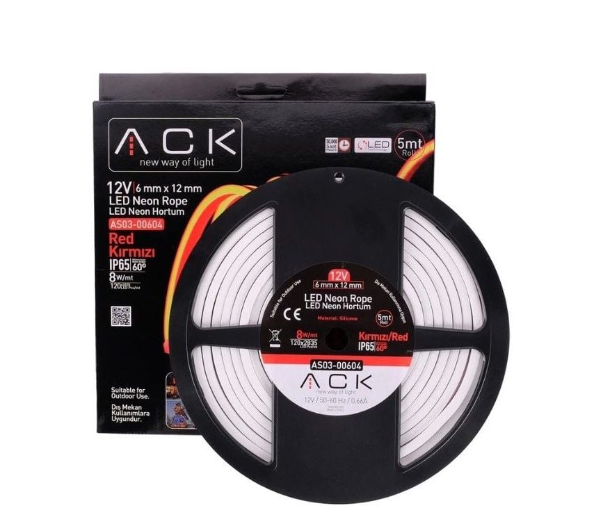 ACK 12V Neon Hortum Kırmızı 5Mt/Makara 2835 AS03-00604