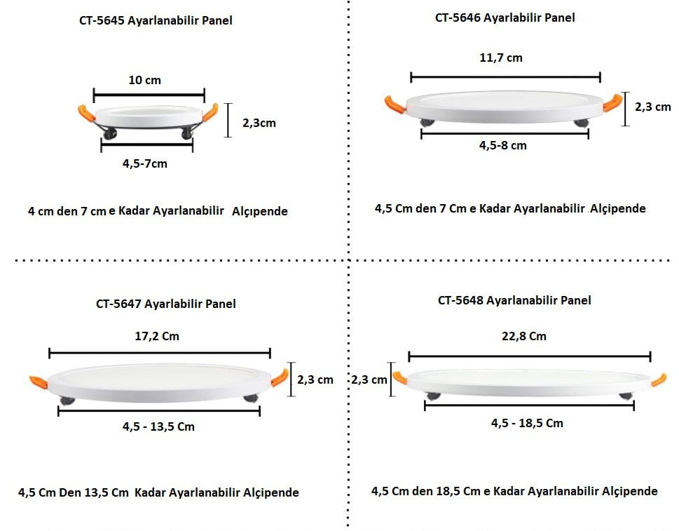 cata aydınlatma ayarlanabilir led panel