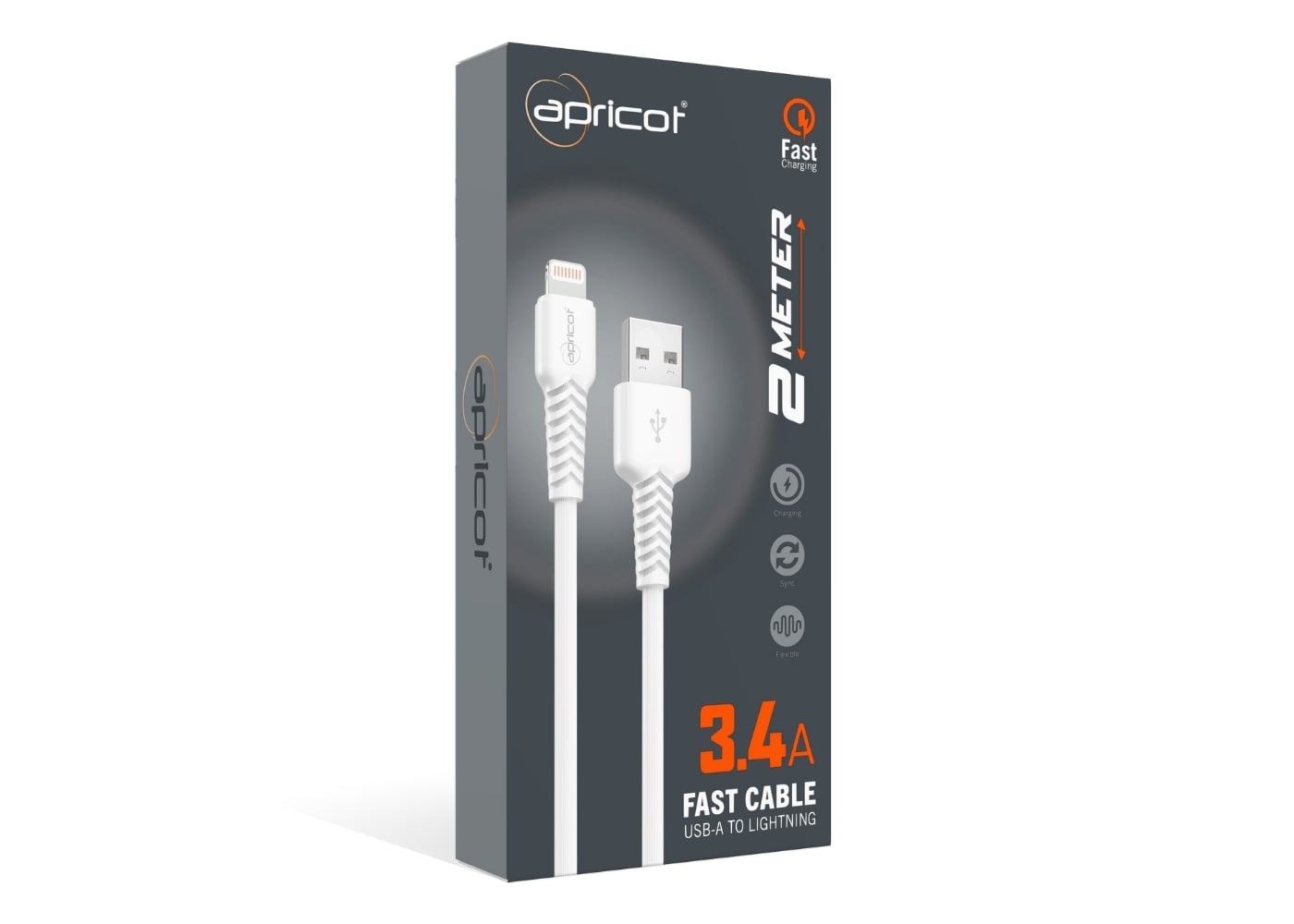 Apricot APC-S330L 2 Metre QC3.4  Lightning Beyaz Hizli Data + Sarj Kablosu