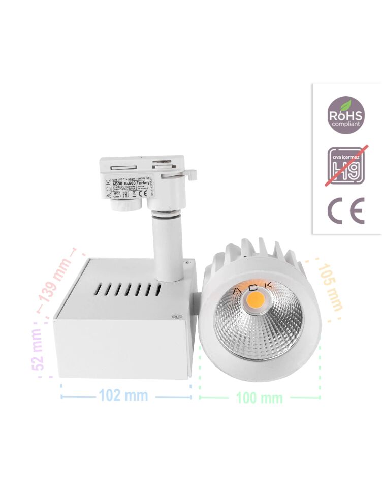 ACK 30W Beyaz 3000K Cob Led Monofaze Ray Armatürü AD30-04500