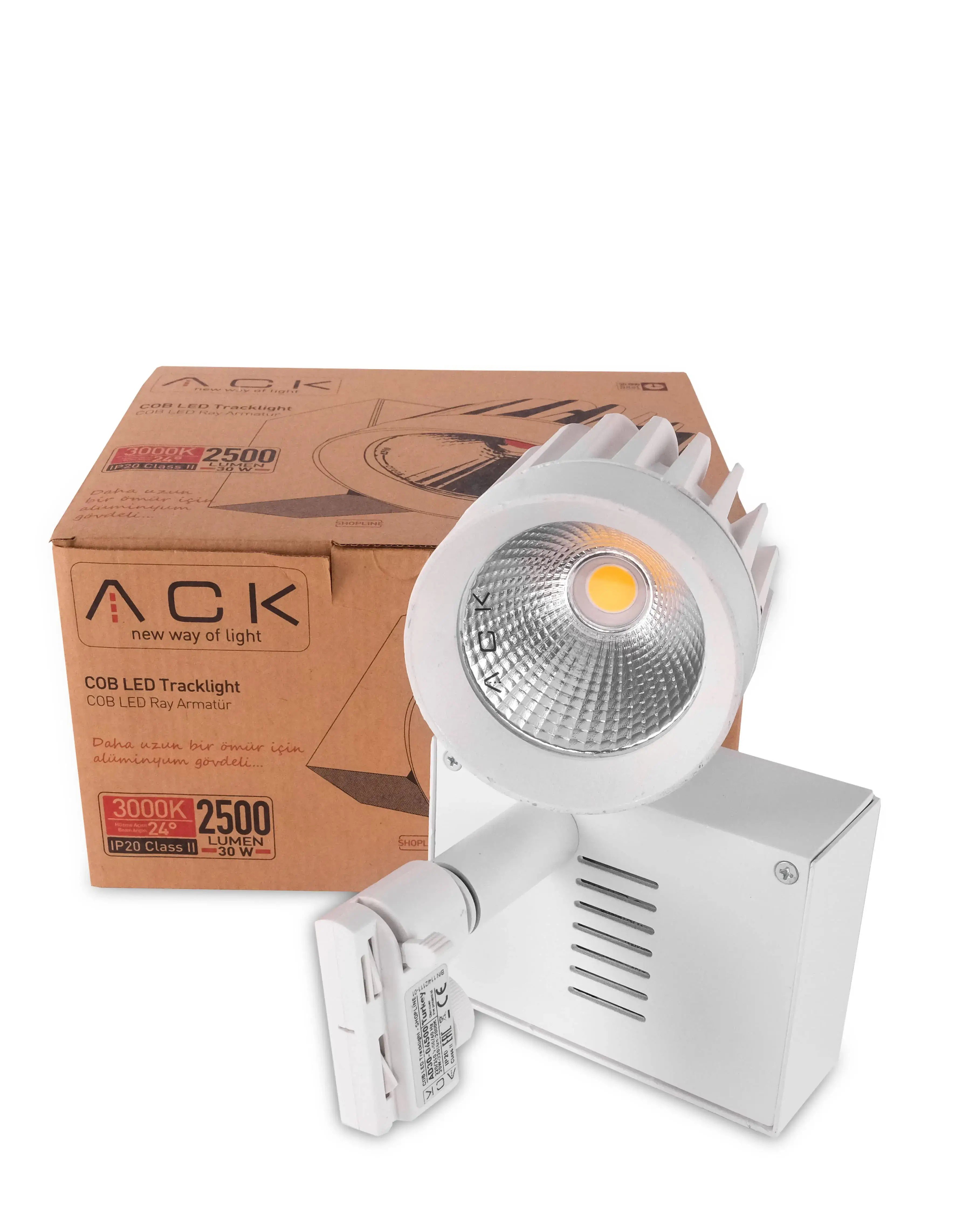 ACK 30W Beyaz 3000K Cob Led Monofaze Ray Armatürü AD30-04500