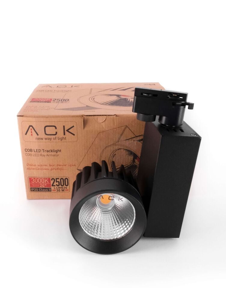 ACK 30W Sıyah 3000K Cob Led Monofaze Ray Armatürü AD30-04501