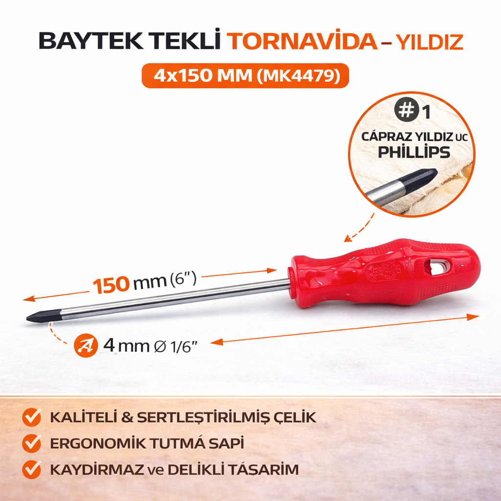Baytek Tekli Tornavida Yildiz 4X150 Mm (Mk4479)