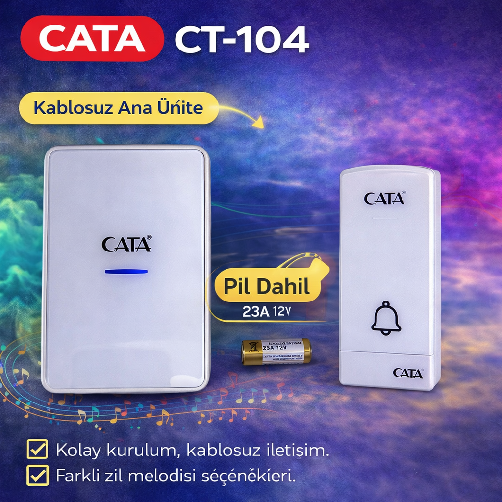 Cata Uzaktan Kumandalı Zil CT-104 Lüx Model Led Işıklı