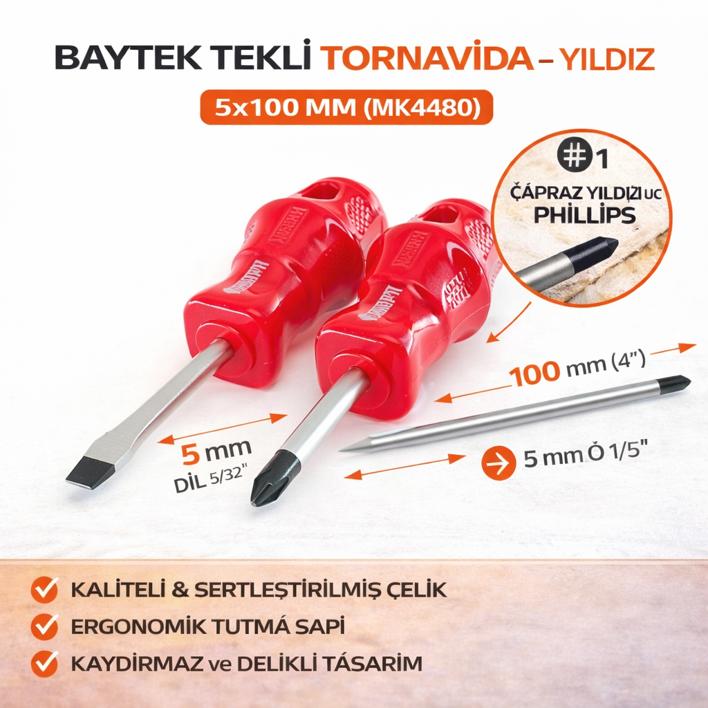 Baytek Tekli Tornavida Yildiz 5X100 Mm (Mk4480)