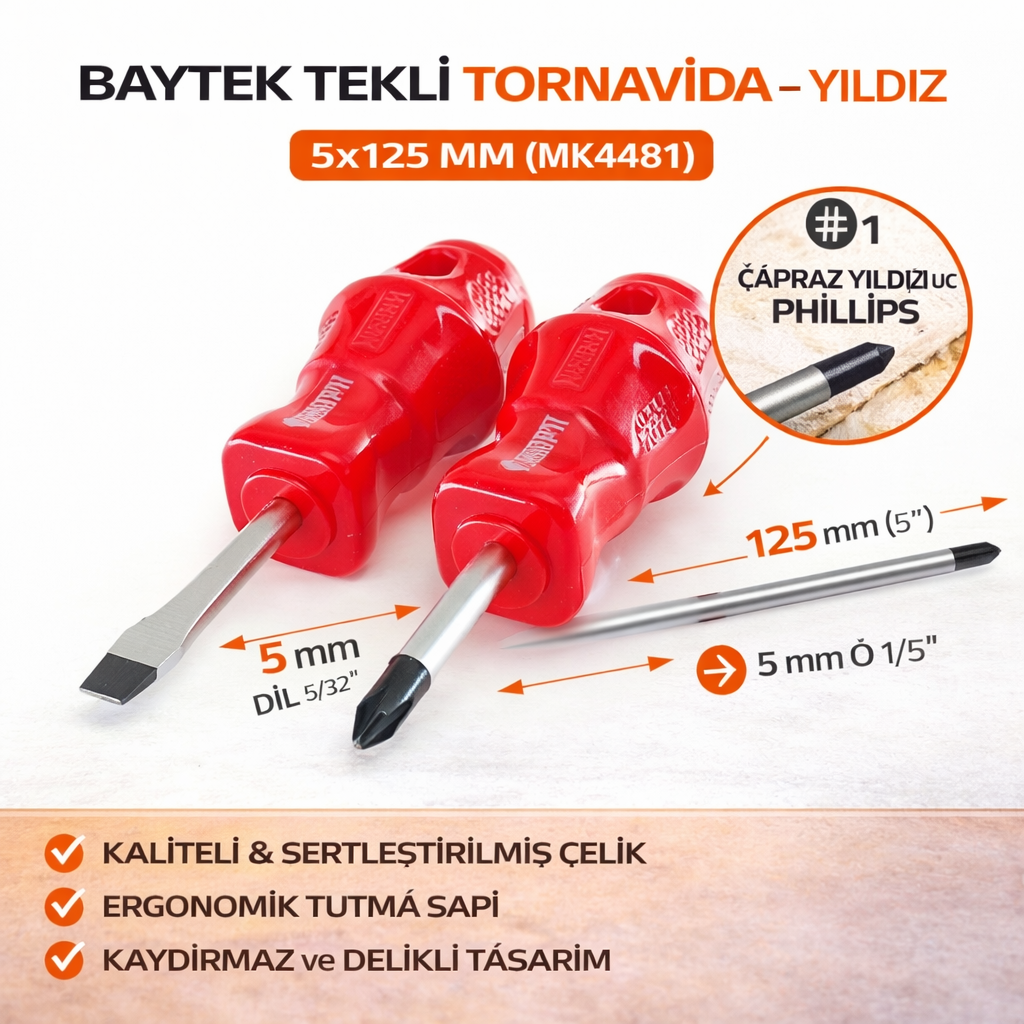 Baytek Tekli Tornavida Yildiz 5X125 Mm (Mk4481)