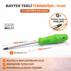 Baytek Tekli Tornavida Yildiz 5X150 Mm (Mk4482)