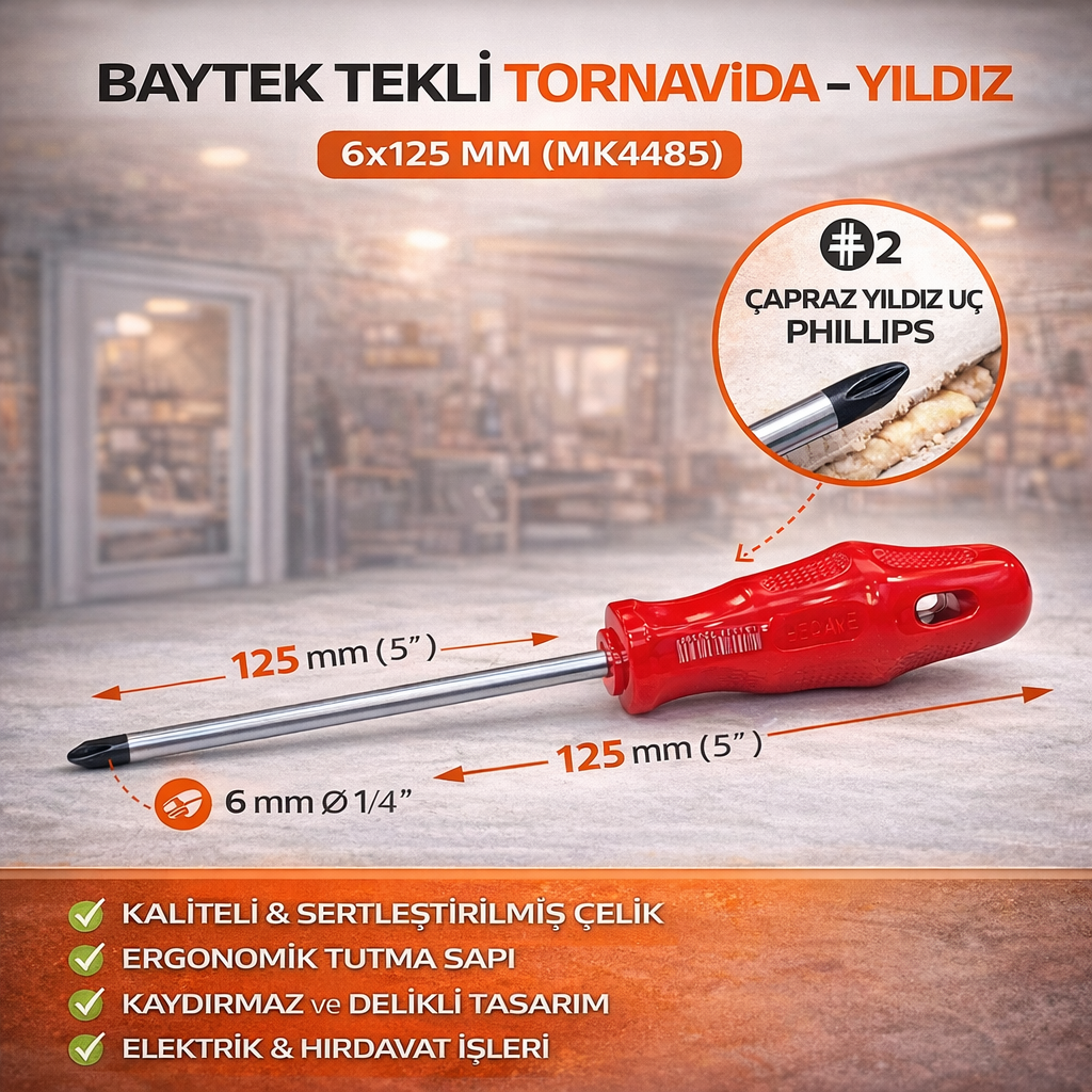 Baytek Tekli Tornavida Yildiz 6X125 Mm (Mk4485)