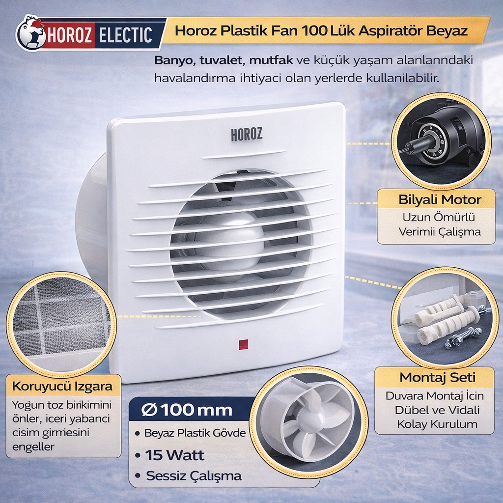 Horoz Plastik Fan 100 Lük Aspiratör Beyaz