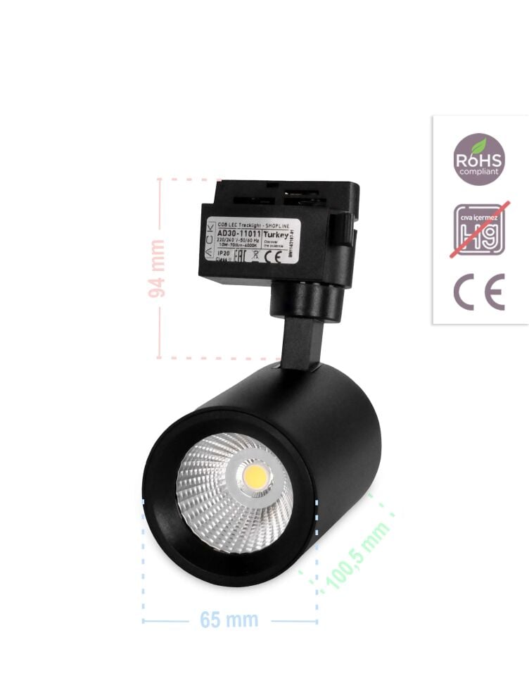 ACK 10W Cob Led Ray Armatür Siyah Kasa 4000K AD30-11011