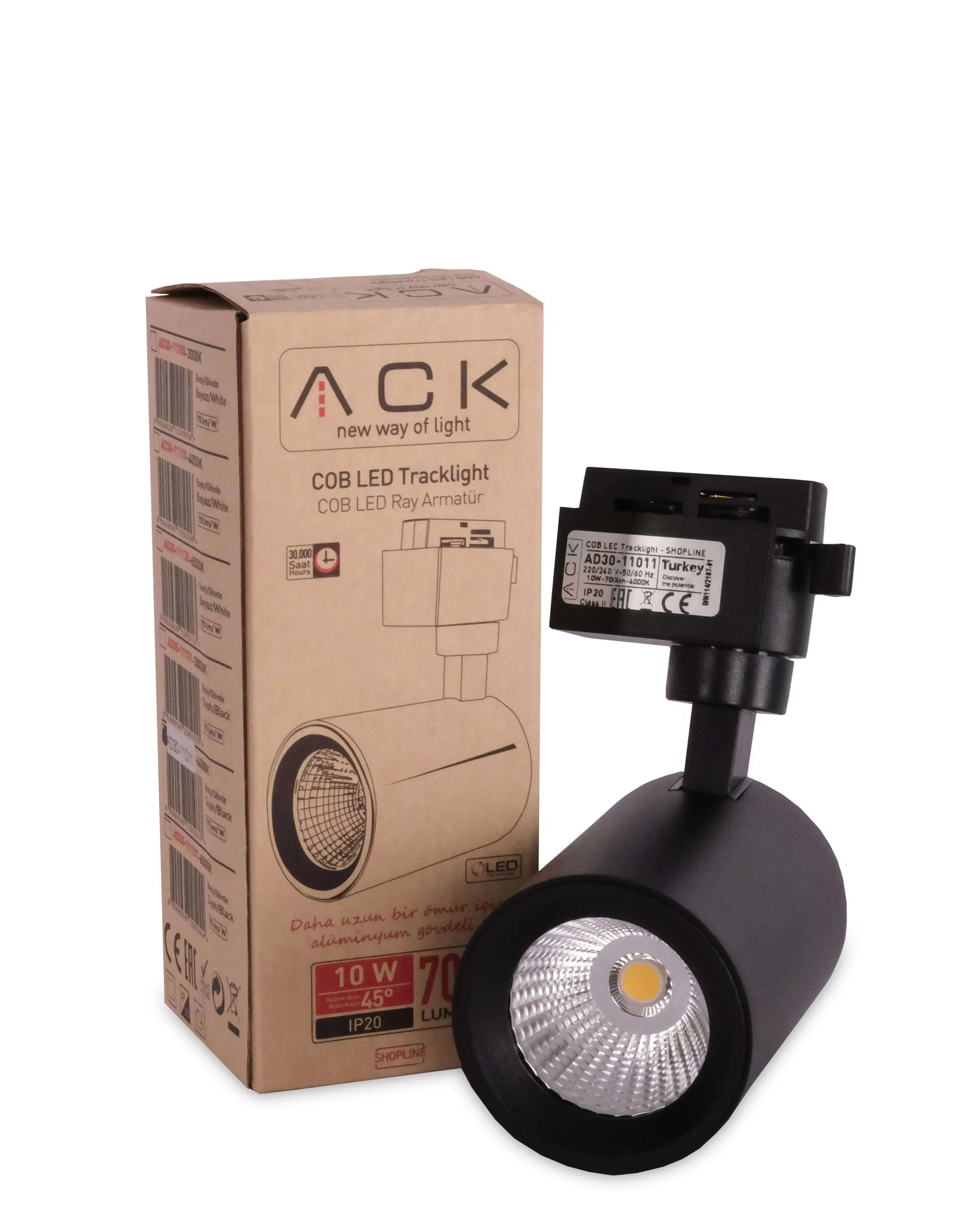 ACK 10W Cob Led Ray Armatür Siyah Kasa 4000K AD30-11011