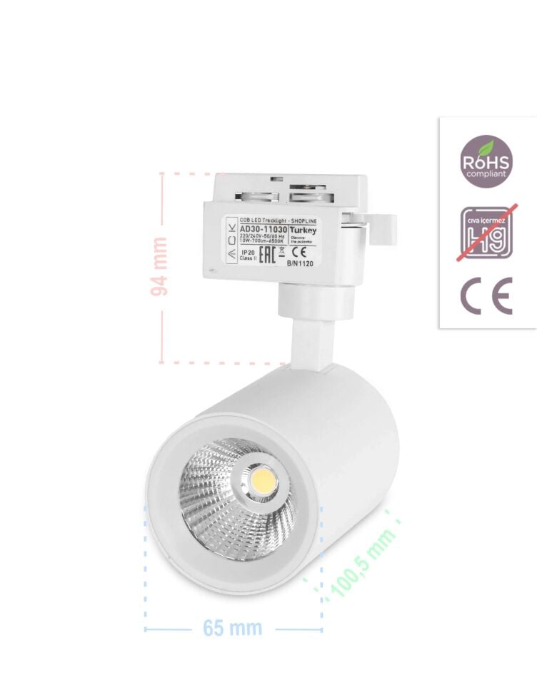 ACK 10W Cob Led Ray Armatür Beyaz Kasa 6500K AD30-11030