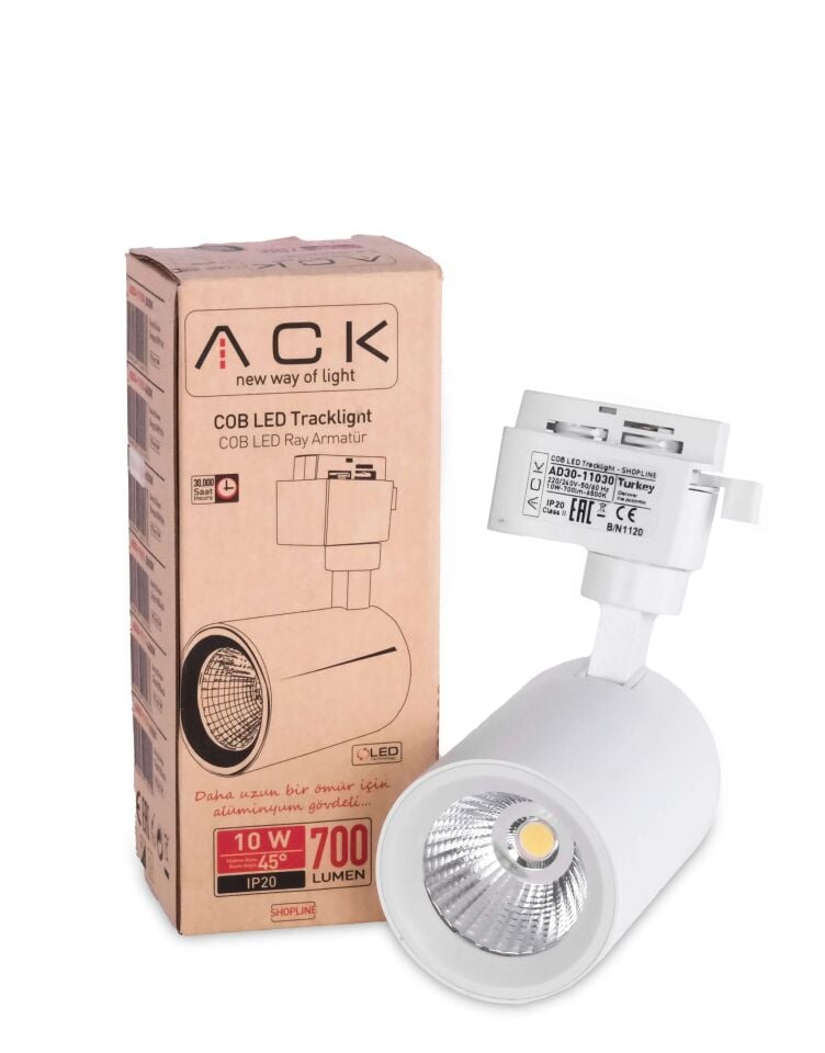 ACK 10W Cob Led Ray Armatür Beyaz Kasa 6500K AD30-11030
