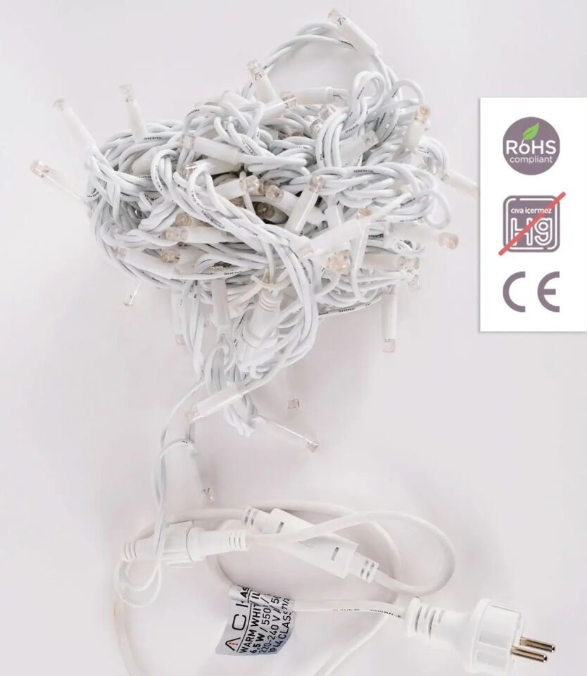 ACK 10Mt 100Led 3000K 220V Lüks Serı Eklenebılır Led Flashlı Beyaz Kablo AS90-00100F