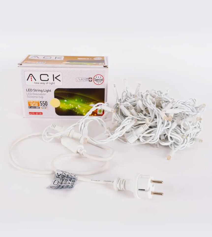 ACK 10Mt 100Led 3000K 220V Lüks Serı Eklenebılır Led Flashlı Beyaz Kablo AS90-00100F