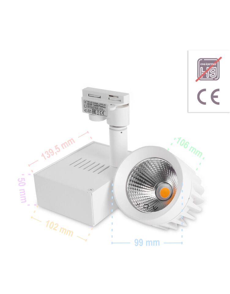 ACK 40W Beyaz 3000K Cob Led Monofaze Ray Armatürü AD30-14600