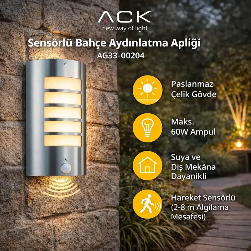 Ack Bahçe Aydinlatma Sensörlü Aplik