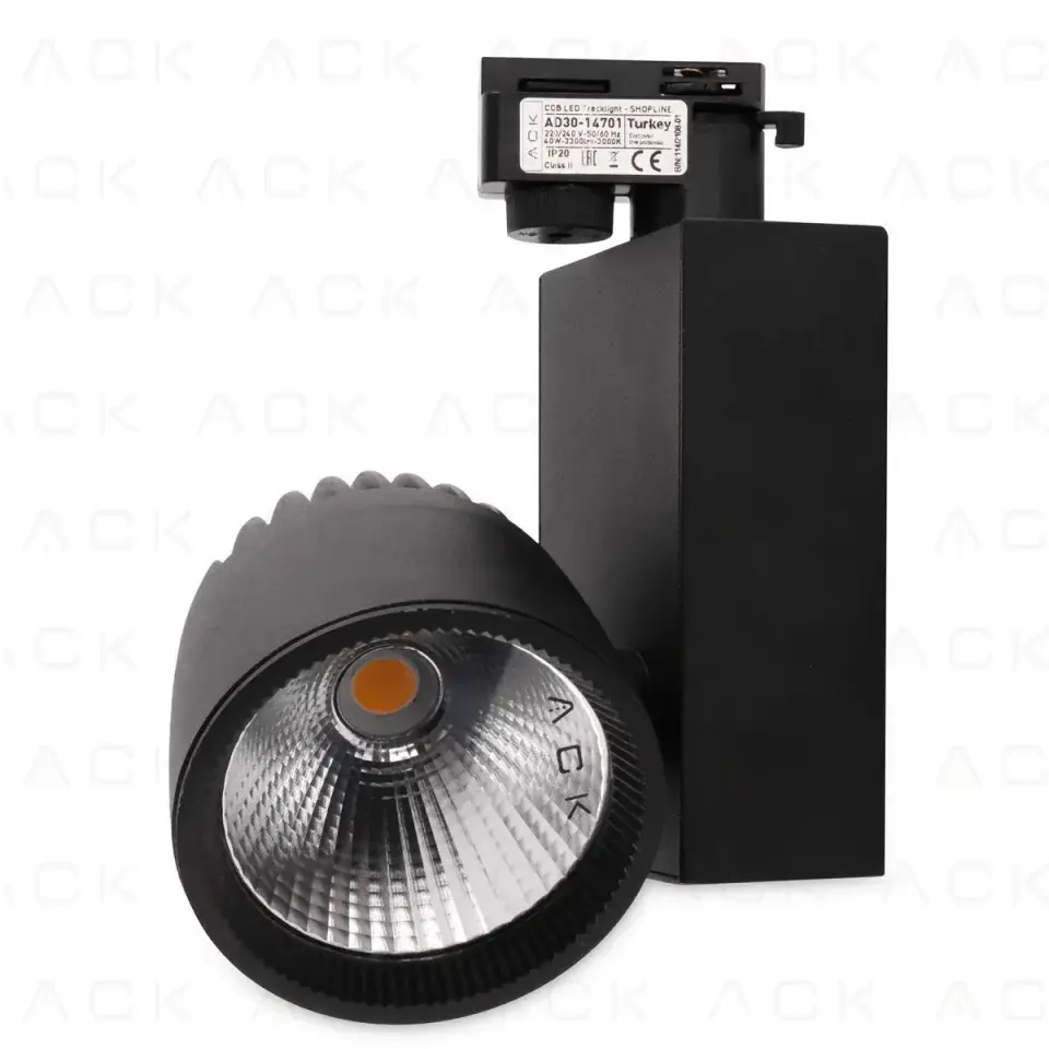 ACK 40W Sıyah 3000K Cob Led Monofaze Ray Armatürü AD30-14701