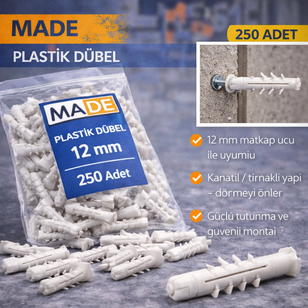 Made Plastik Dübel 12 Mm 250 Adet