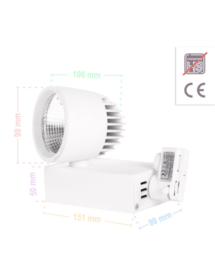 ACK 40W Beyaz 4000K Cob Led Monofaze Ray Armatürü AD30-14710