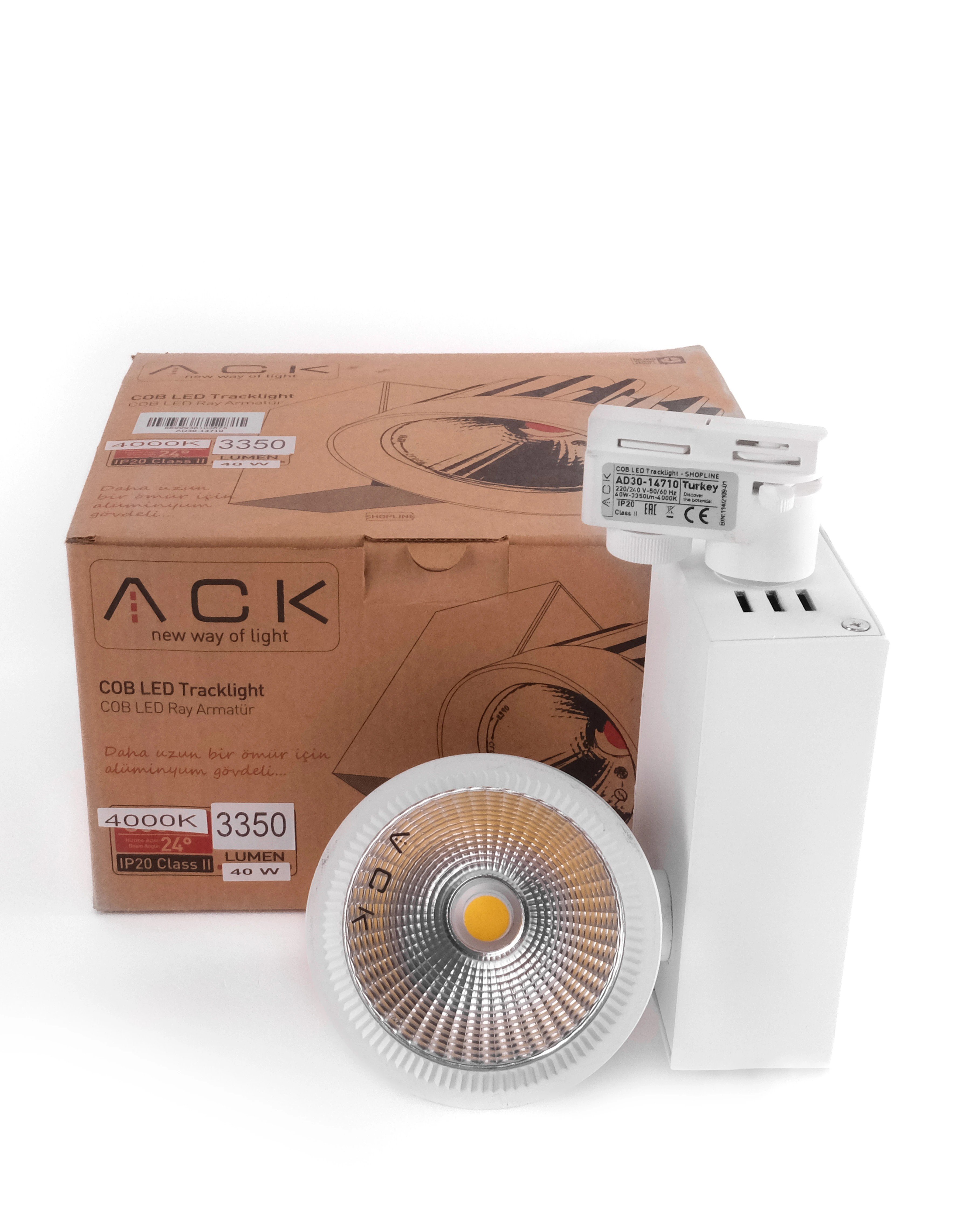 ACK 40W Beyaz 4000K Cob Led Monofaze Ray Armatürü AD30-14710