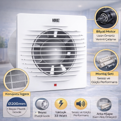 Horoz Plastik Fan 200 Lik Aspiratör Beyaz