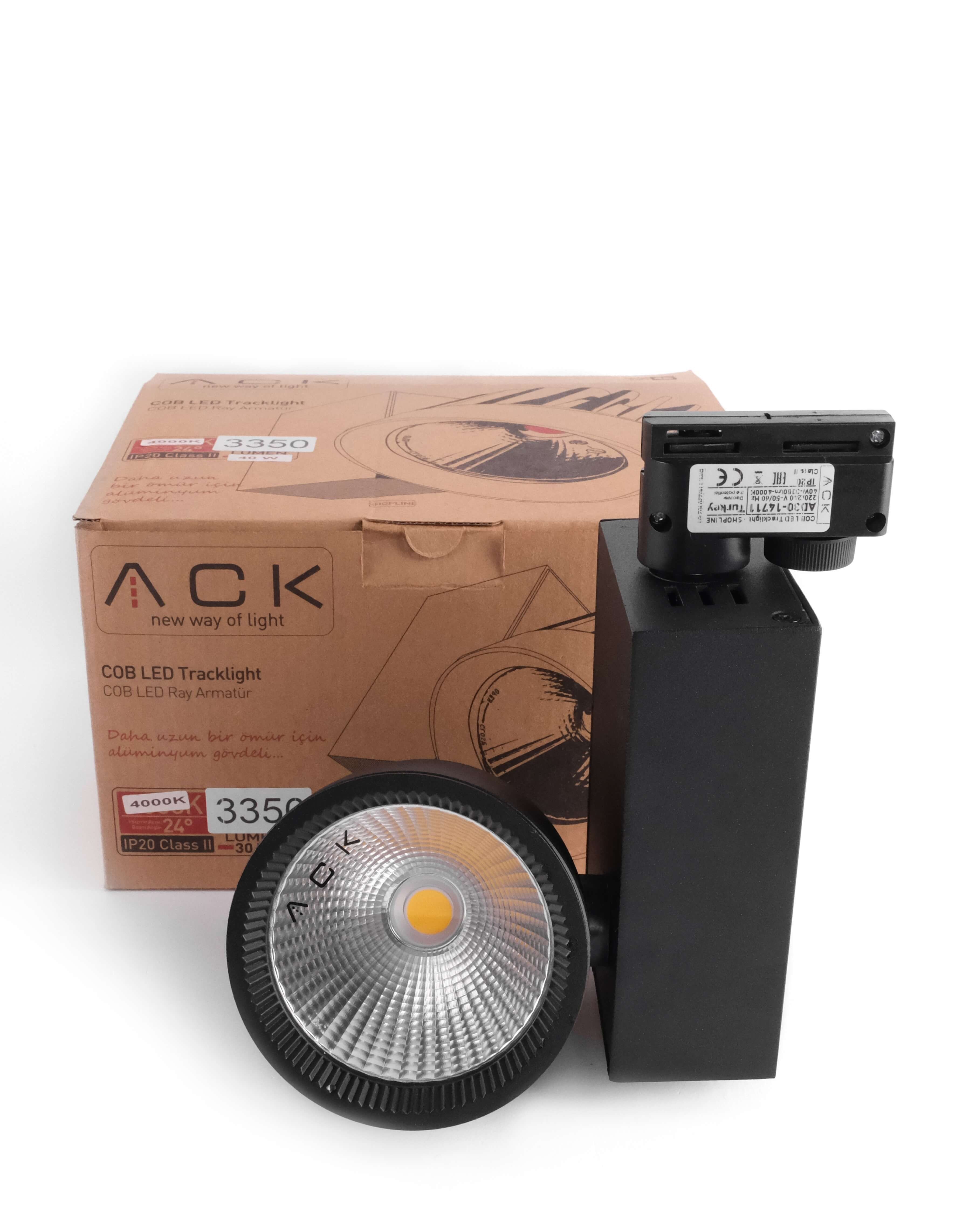 ACK 40W Sıyah 4000K Cob Led Monofaze Ray Armatürü AD30-14711