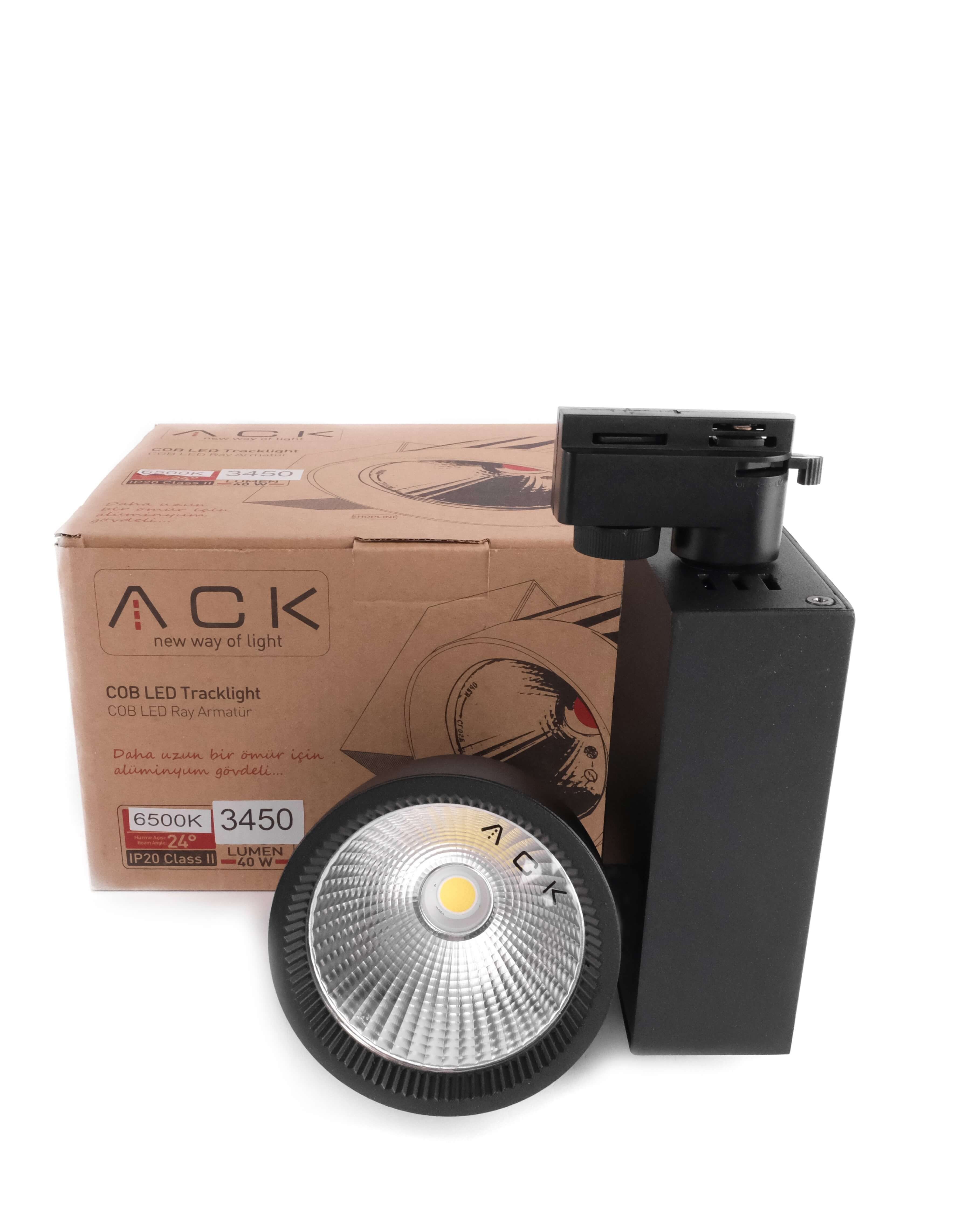 ACK 40W Sıyah 6500K Cob Led Monofaze Ray Armatürü AD30-14731