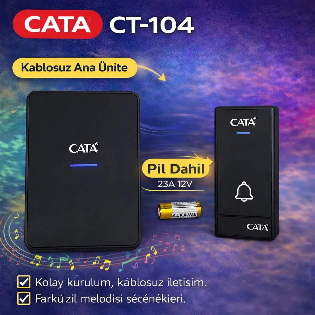 Cata Uzaktan Kumandalı Zil CT-104 Lüx Model Led Işıklı